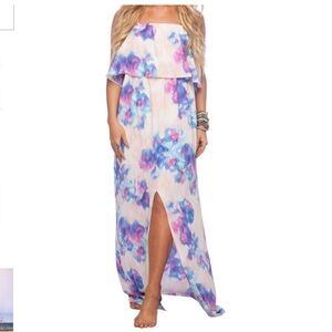 NWT Women’s BUDDY LOVE Mulan Pansy Floral Off-Shoulder Maxi Dress (Medium)